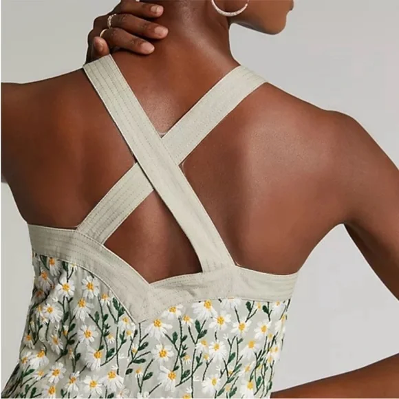 🐝 NWOT Anthropologie Maeve Embroidered Daisy Floral Side Zip Lined Tank Top XL - Picture 3 of 9